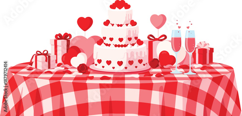 Valentines Day Celebration Cake and Gifts.