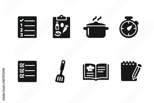 Cooking Icons Set. Cooking Instructions. Filled icon set of Cooking Instructions: step by step guide, numbered
