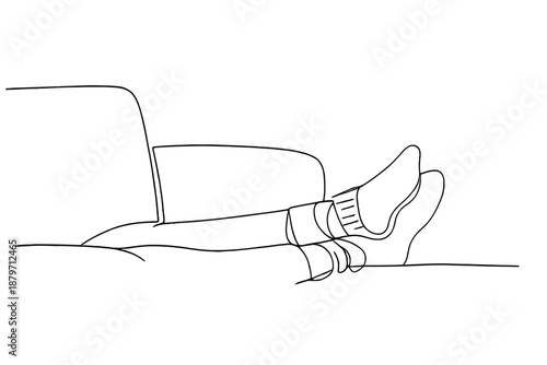 Cozy Woolen Socks. Home comfort wool socks on couch. Minimalistic one-line drawing inviting home scene with