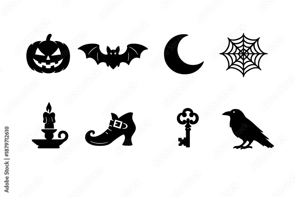 custom made wallpaper toronto digital Vintage Halloween symbols. Filled icon set of Vintage Halloween symbols: pumpkin head, bat