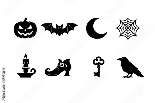 Wallpaper Mural  Vintage Halloween symbols. Filled icon set of Vintage Halloween symbols: pumpkin head, bat Torontodigital.ca