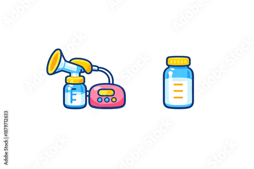 Breast pump and milk bottle illustration