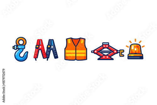 Set of car emergency equipment icons