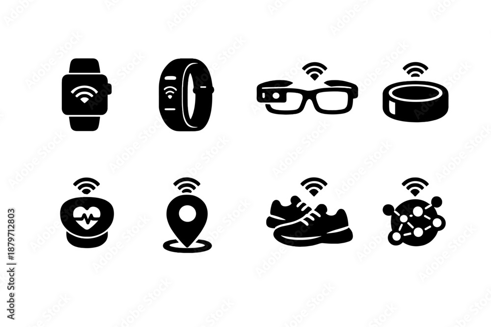 custom made wallpaper toronto digital Wearable IoT. Filled icon set of Wearable IoT: smart watch, fitness band, smart glasses,