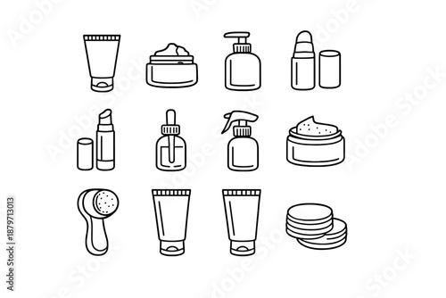 Winter Skincare Icons. Winter skincare set. Line outline icon set of winter skincare set: sunscreen tube,
