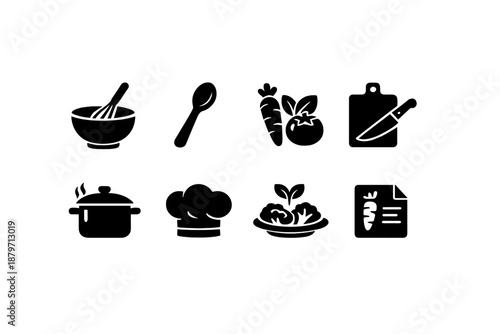 Organic Cooking Icons. Organic Cooking. Filled icon set of Organic Cooking: mixing bowl, wooden spoon, fresh