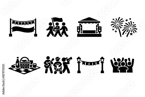  Community Independence celebration. Filled icon set of Community Independence celebration: