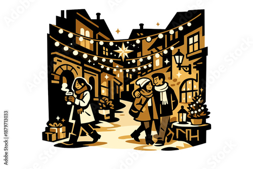  Quiet Festive Alley. A small old-town alley softly lit by holiday garlands, no crowds, just