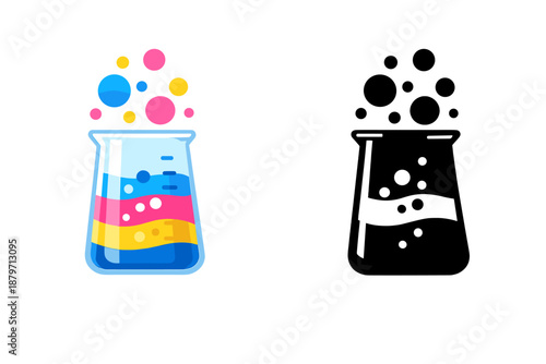 Abstract science experiment in a flask with glowing bubbles