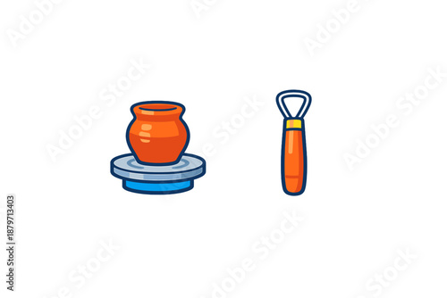 Pottery wheel and clay brush