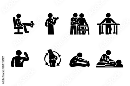 Wallpaper Mural Physical Rehab Icons. Physical Rehabilitation. Filled icon set of Physical Rehabilitation: leg exercise, arm Torontodigital.ca