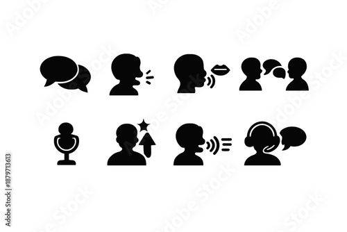 Speaking Practice Icons. Speaking Practice. Filled icon set of Speaking Practice: conversation bubbles,