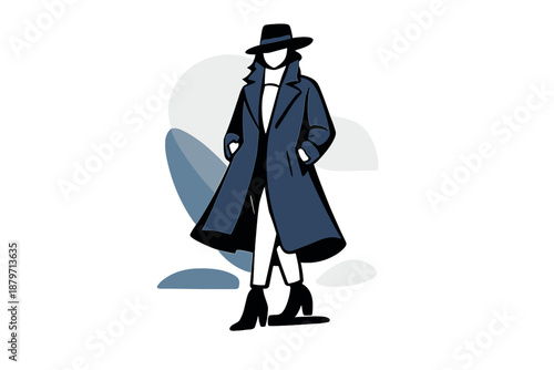 Minimalist Winter Fashion Art. Modern Minimal Fashion Shot. A clean silhouette in a winter coat, centered
