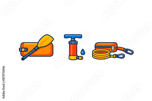 Collection of inflatable boat accessories icons