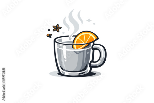 Minimal Cider Scene. Minimal Cider Still Life. A simple mug of apple cider with a single orange slice, strong