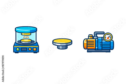 Laboratory equipment icons on a dark background