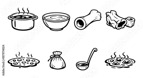 Monochrome icons of cooking ingredients and utensils