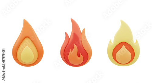 3D flame icon set: fire, blaze, and flame elements, isolated on transparent background