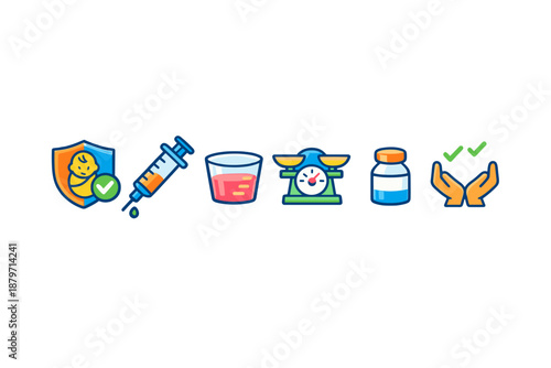 Set of healthcare icons with neon glow effect