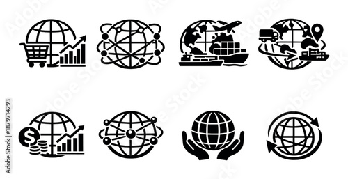 Global logistics and technology icons in dark interface