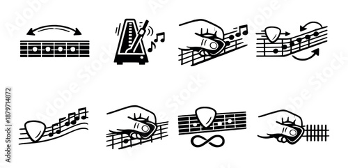 Guitar techniques and metronome icons illustrating music concepts