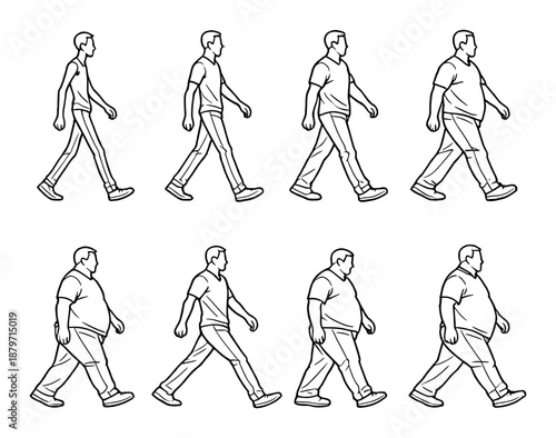 Illustration of male weight loss journey through walking stages