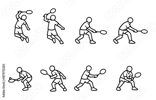 Silhouette figures playing badminton with dynamic poses