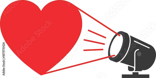 Red Heart Shaped Spotlight Illustration.