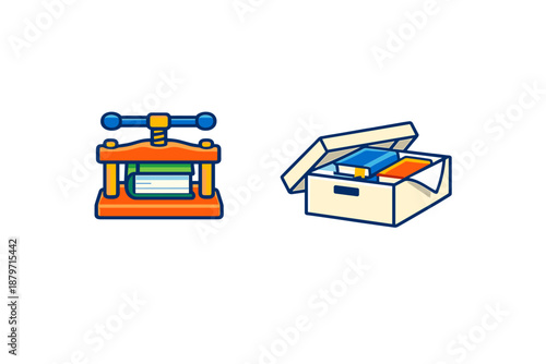 Book press and storage box icons
