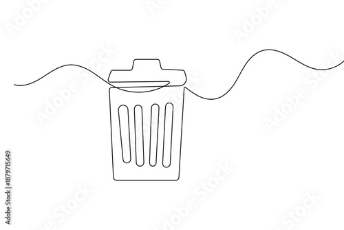 Minimalist trash can linear illustration created with a single continuous stroke