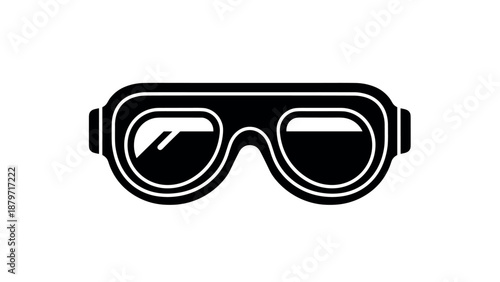 Black silhouette retro pilot goggles on white background