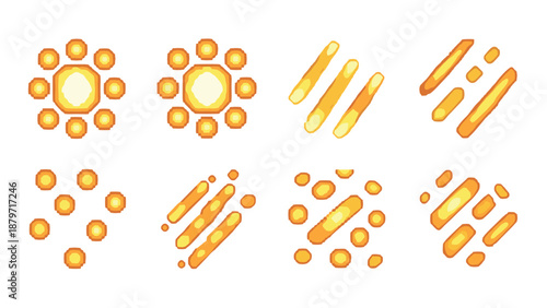 Retro pixel art orange geometric patterns set in 8 bit style