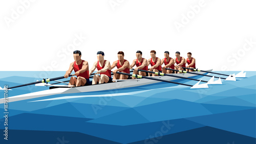 Geometric team rowing in dynamic water scene