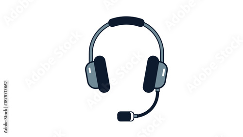 Modern flat design headset with microphone for customer support and gaming
