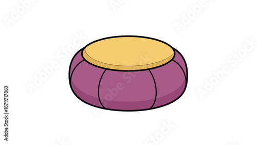 Colorful round pouf: modern purple and yellow floor cushion design