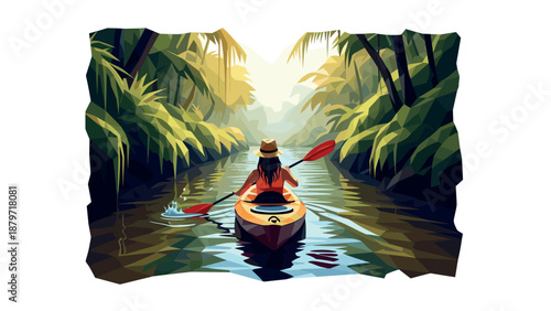 Tropical kayaking adventure in lush jungle waterway