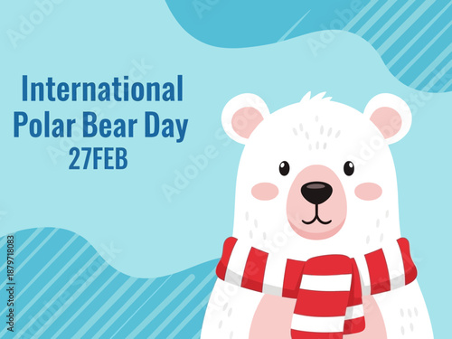 International polar bear day illustration with cartoon bear