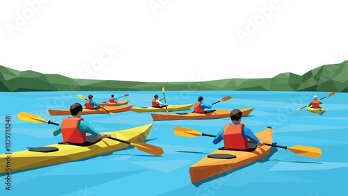 Low poly kayaking adventure on a serene lake