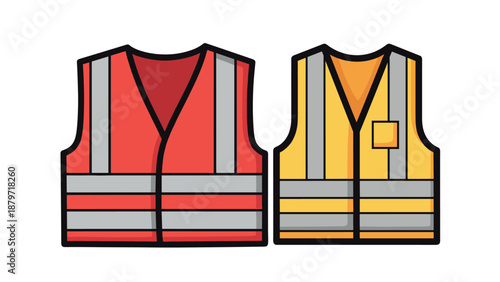 Reflective safety vests in red and yellow with stripes for workplace protection