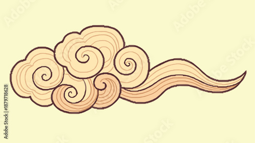 Elegant asian cloud design with swirling patterns in pixel art style