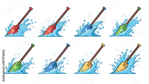 Colorful paddles splashing water in pixel art style