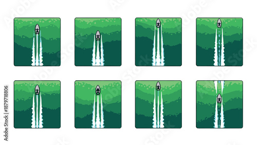 Pixel art speedboat collection with retro video game style