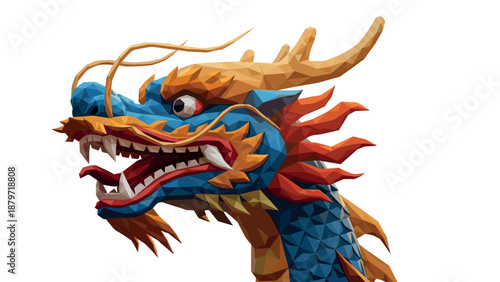 Colorful low poly dragon head with dynamic geometric design