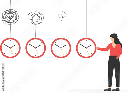 Businesswoman Swinging Time Management Newton Cradle