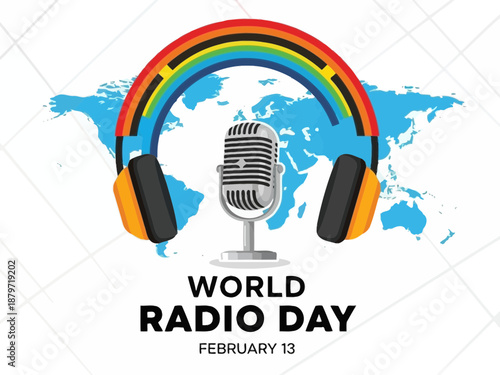 World radio day illustration with microphone and headphones