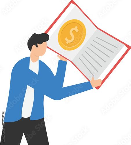 Businessman Looking Through Financial Wealth Book