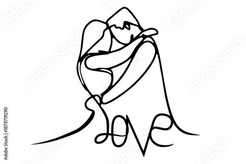 continous line art couple love