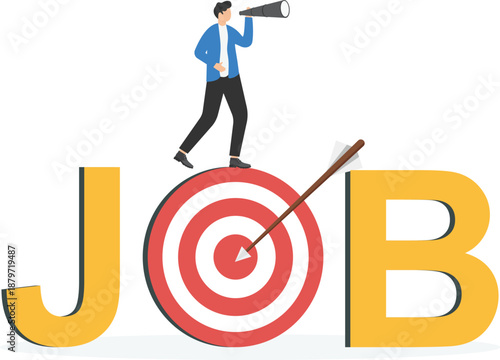 Businessman Looking Through Telescope on JOB Target