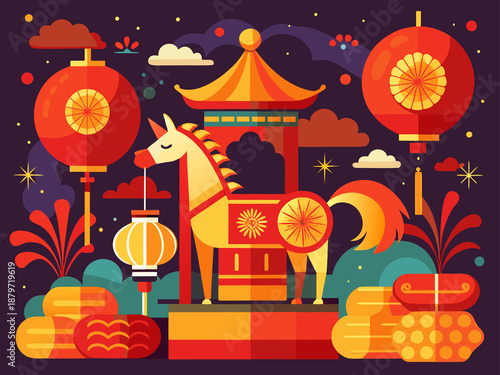 Modern Flat Design Chinese New Year Horse Celebration