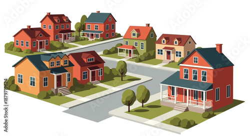 a neighborhood with several houses on a street corner